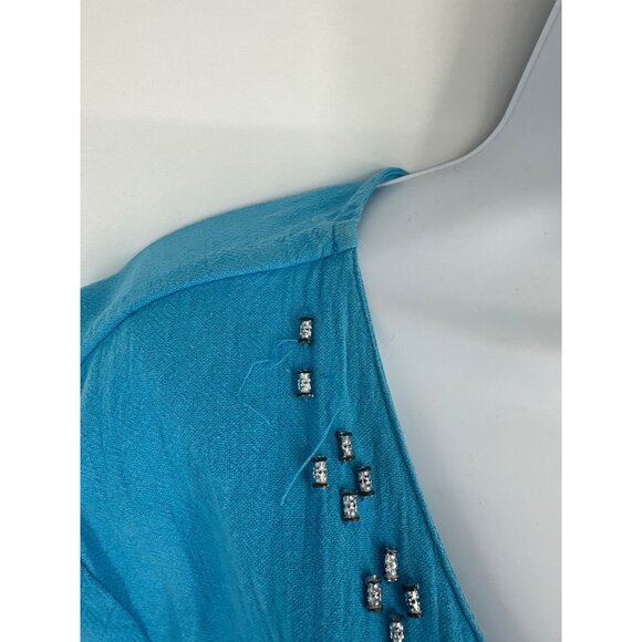 Susan Graver Split Neck Embellished 3/4 Roll Tab Sleeve Blouse Size 1X - Picture 6 of 11